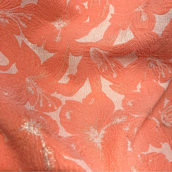 Adrianna Papell Peach Stretch Metallic Jacquard Hibiscus Plus Dress Women’s 14 - Picture 9 of 11